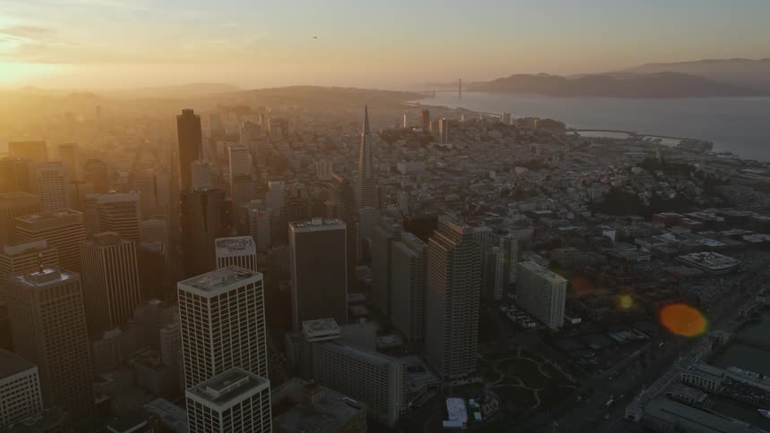 The large city is full of tall buildings