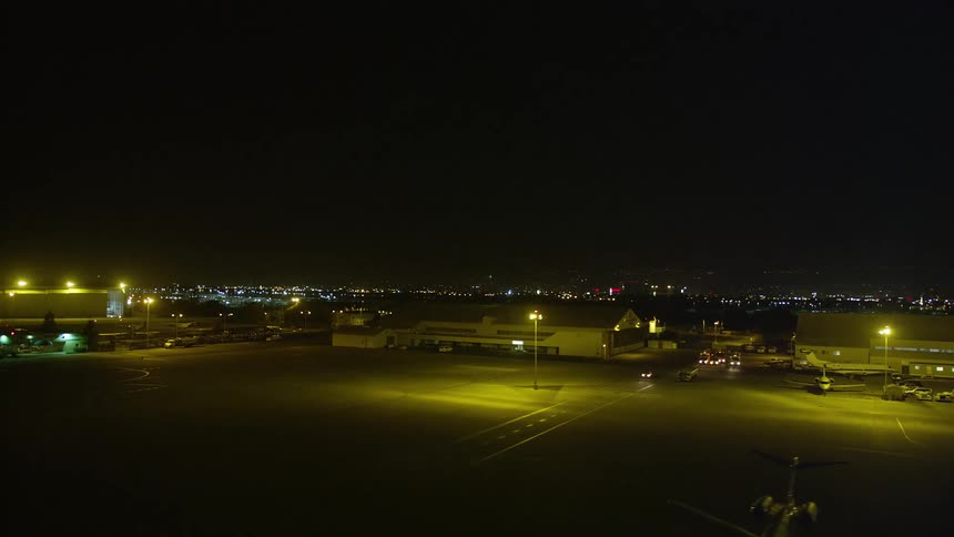 Aerial view on landing at the airport at night