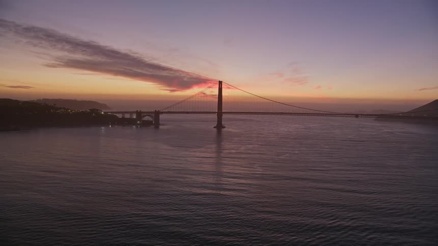An aerial view of the golden gate bridge in san francisco california at dusk