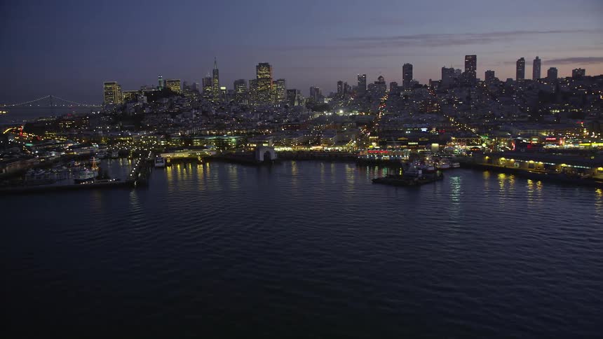 Aerial view of the san francisco city docks at night