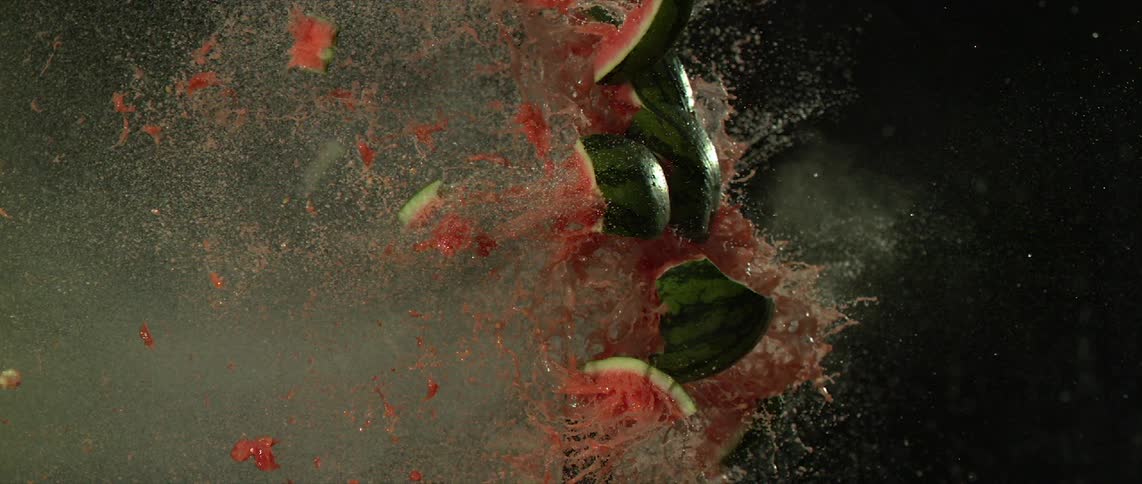 Watermelon is hit by bullet at 30,000 frames per second