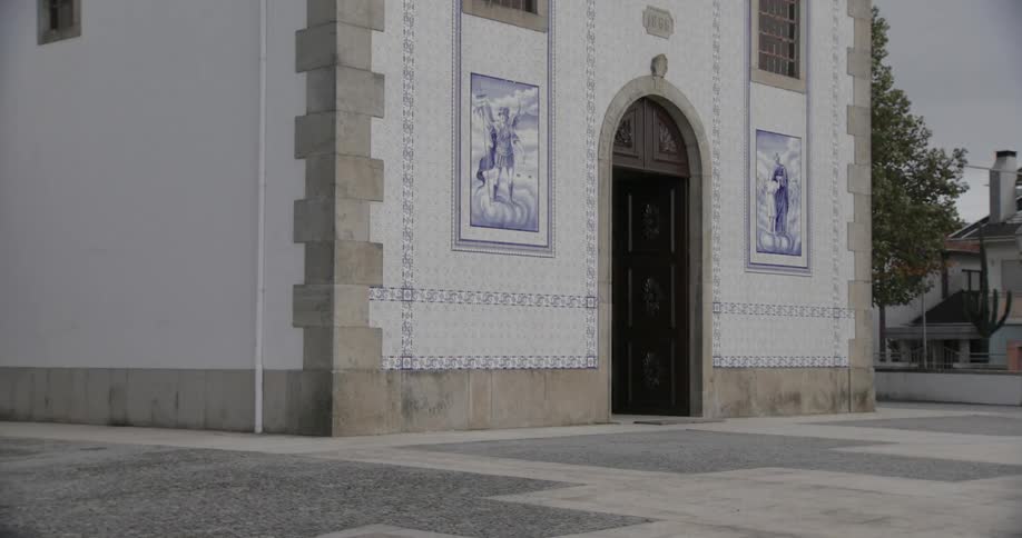 The church has a large door in front