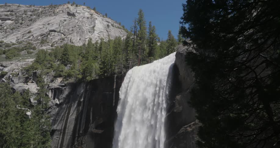 Landscape of a waterfall with free falling water and mountains around