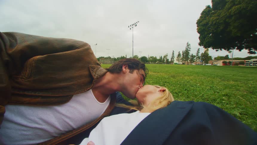 A couple are making out on the grass