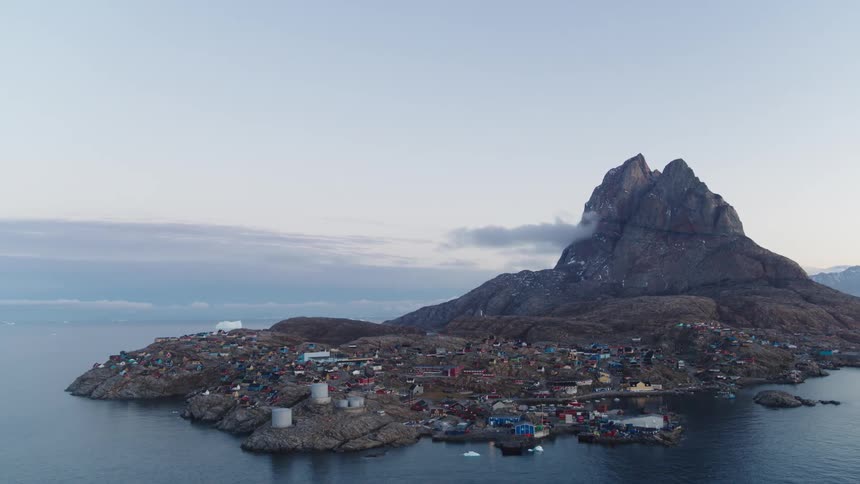 A rural community located on an island with a mountain
