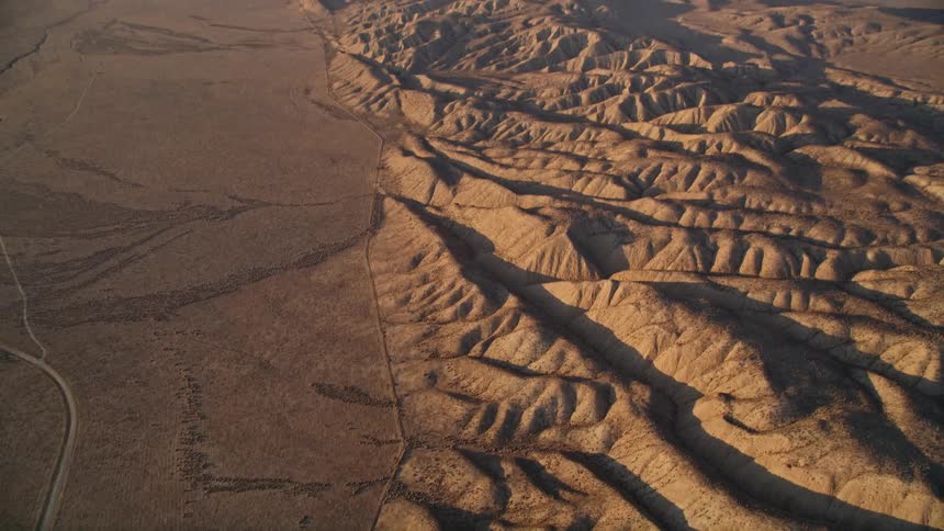 Aerial panorama of a desert area with hills and mountains
