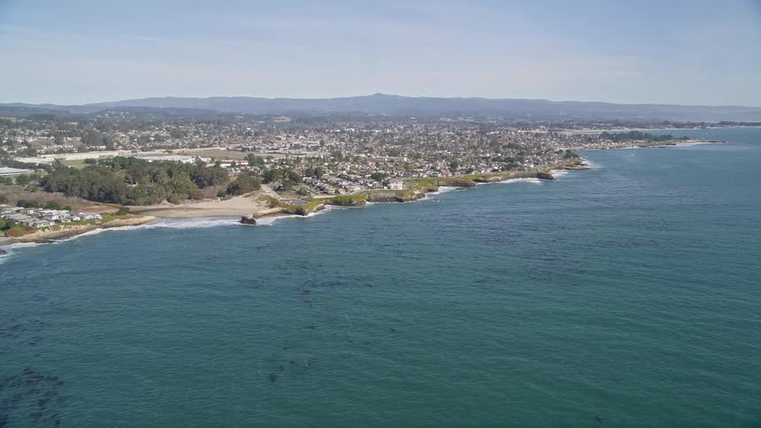 Aerial panorama of a city on a seaside peninsula
