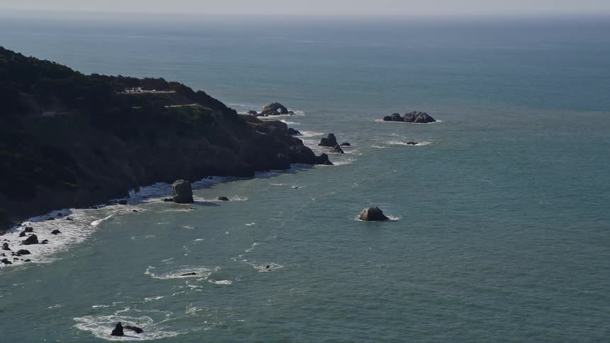 Rocky and wooded coastline bathed by an extensive sea