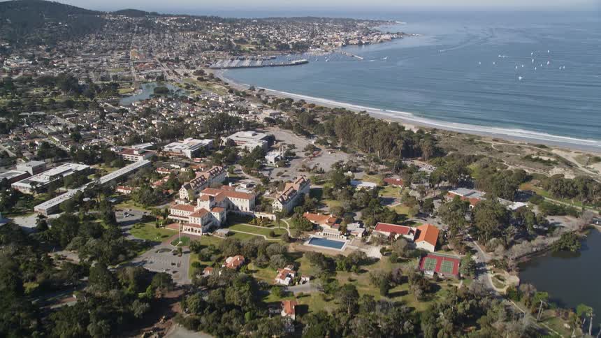 Aerial panorama of intersections in an urban city by the sea