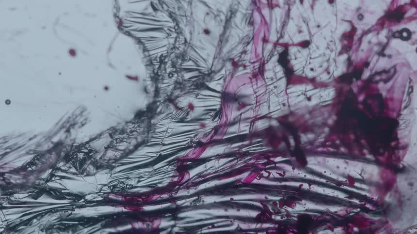 Purple liquid floats around in water