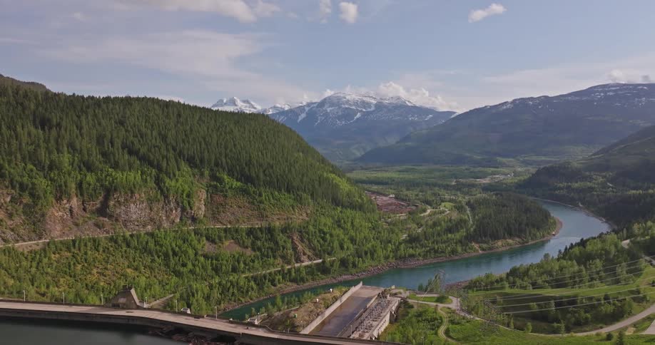 Hydro Electric dam in mountains revealing large river