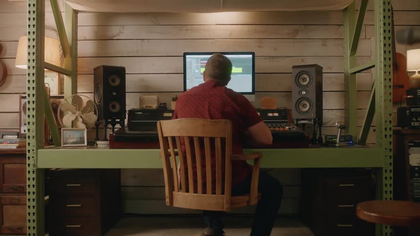 A man mixing music tracks on a computer