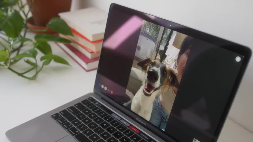 A footage of two friends on a video call