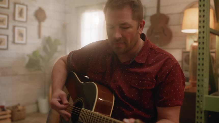 A man is playing the guitar