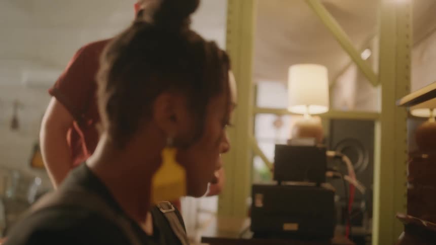 A clip of a female having a conversation in the studio