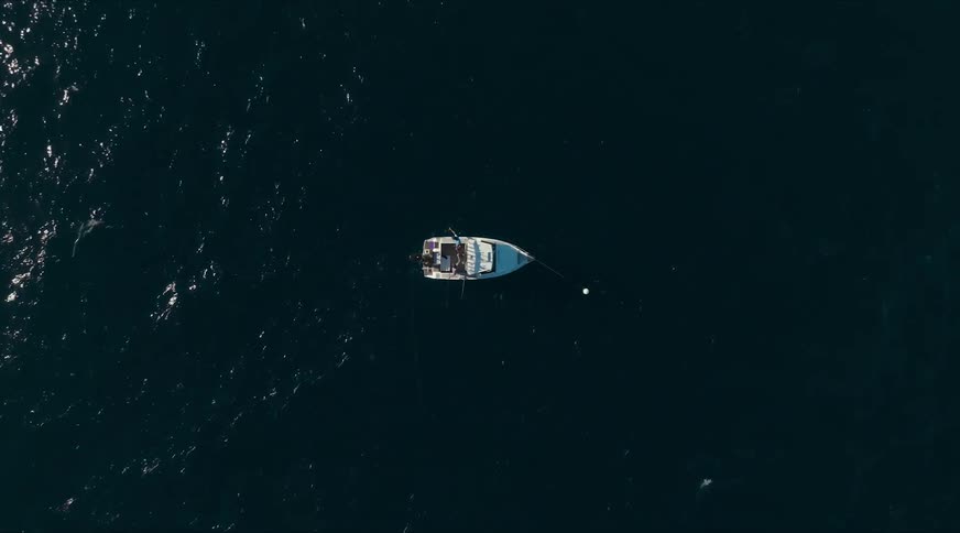 Aerial view of a boat in an ocean