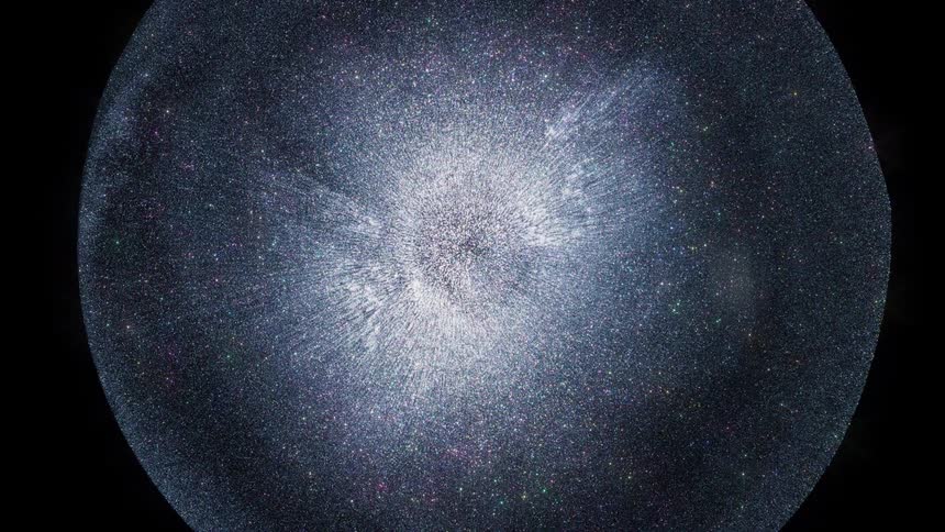 Dense circular cluster of glow expanding on a black background