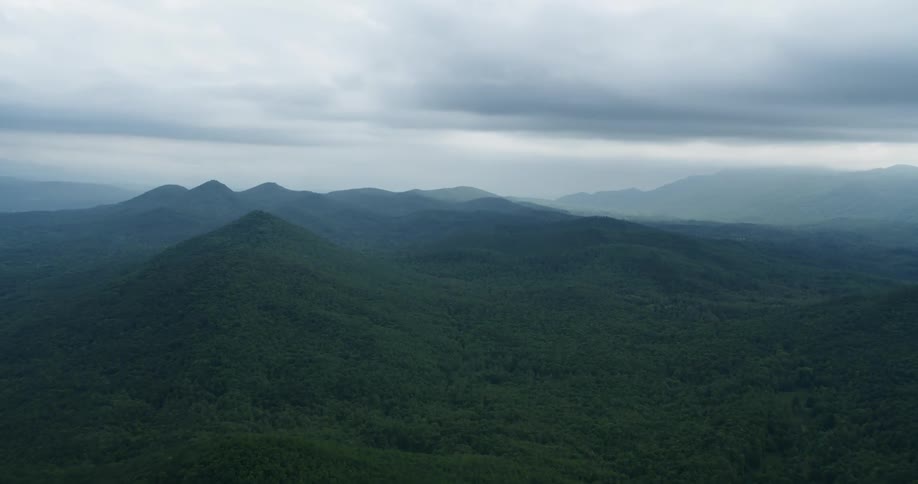 Mountain ranges covered in forests spread to the horizon