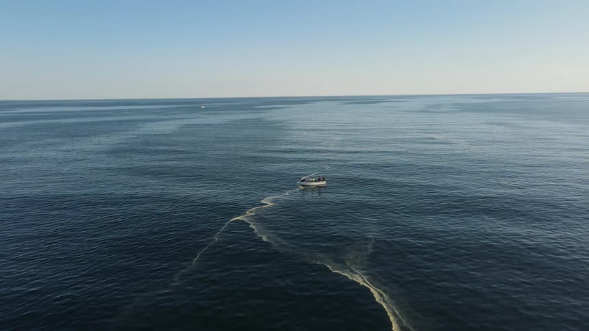 Boat with people in an extensive ocean