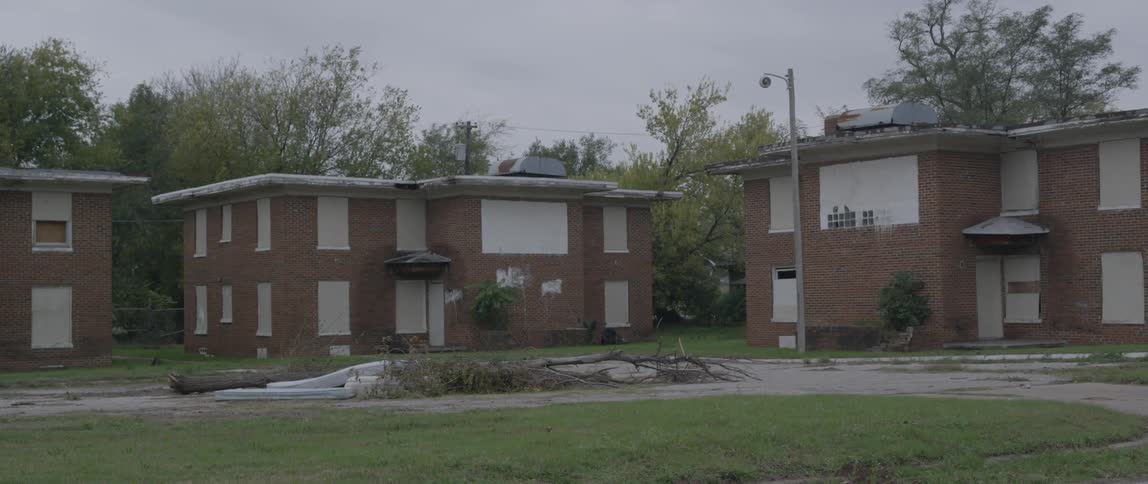 Boarded up buildings