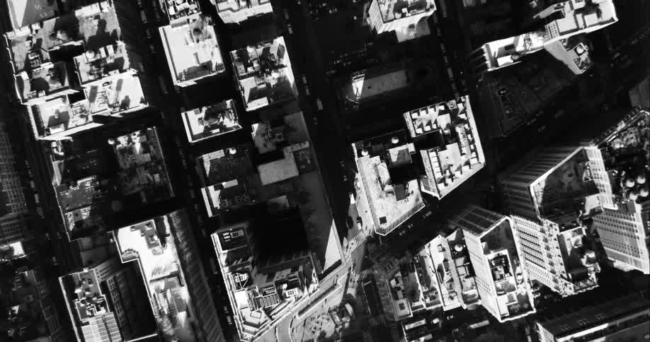 A city block in black and white