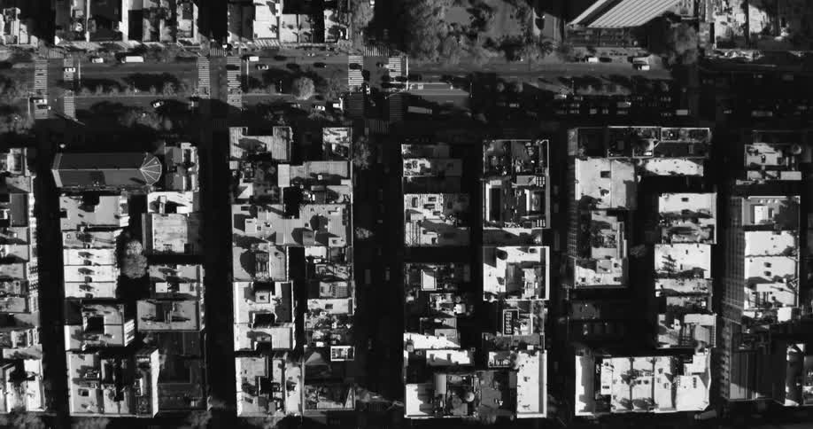 An aerial view of a urban metropolitan cityscape