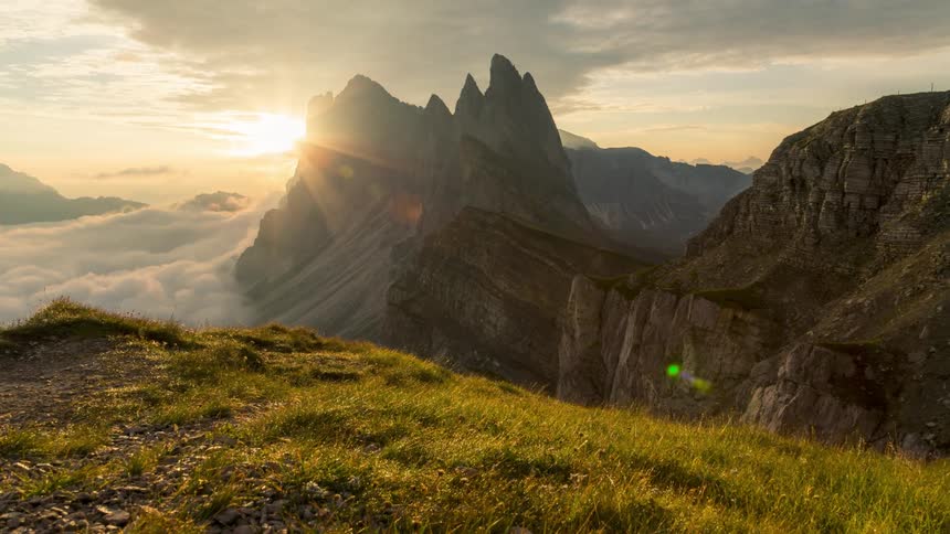 The sun rises on the mountain range