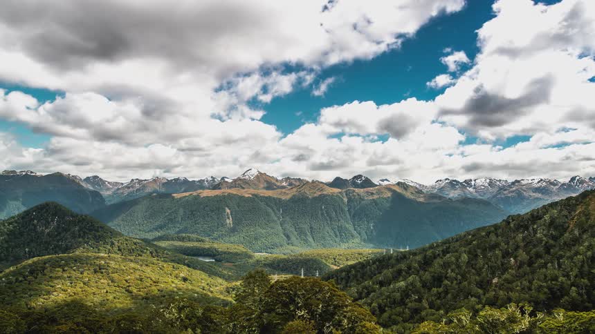 Clouds flow over the landscape