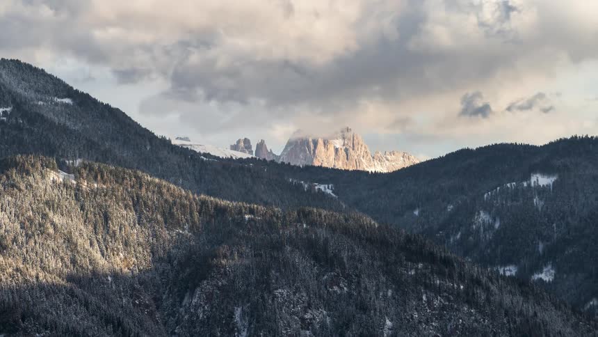 The mountains are covered with trees
