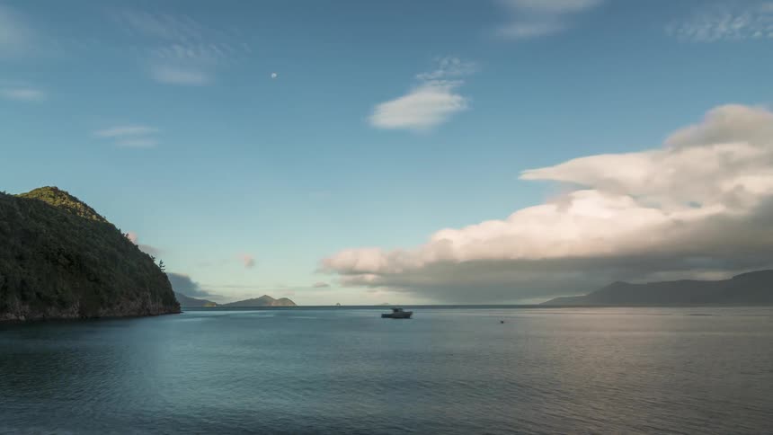 A boat is moving in the peninsula