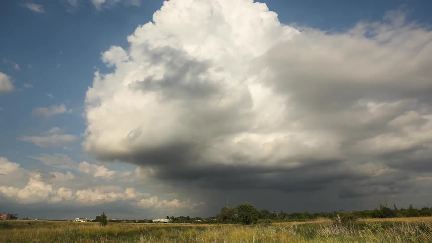 Landscape of a field with foggy clouds