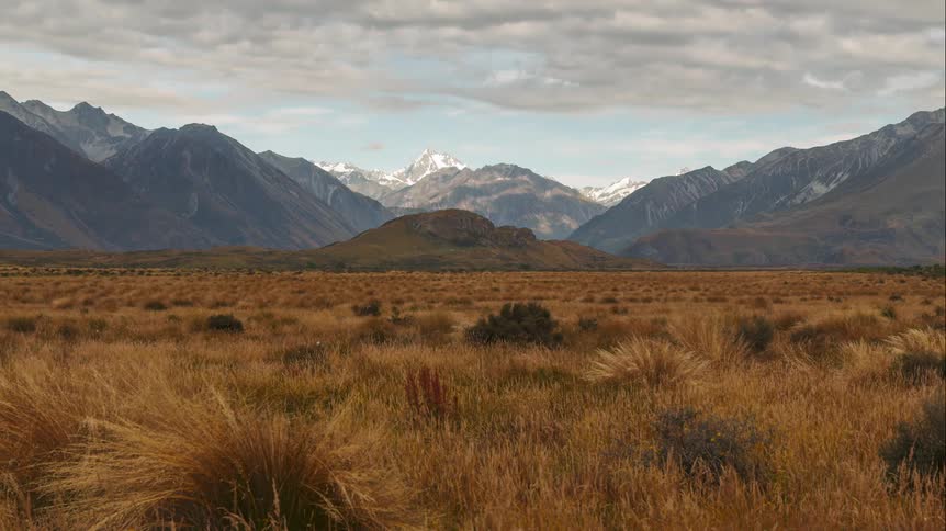 Landscape of mountains with snow and a cloudy day