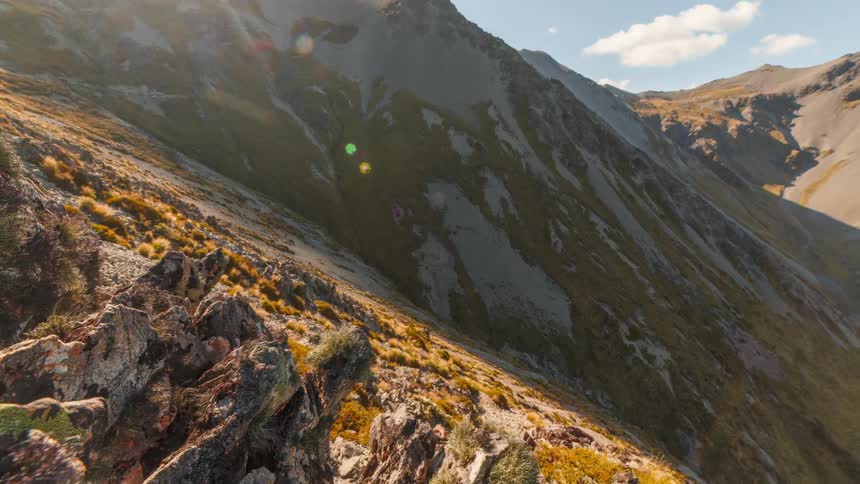 Mountainous landscape in bright sunlight