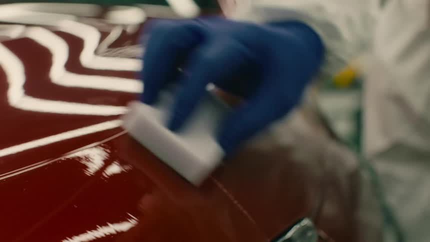 A clip of a person cleaning a red car