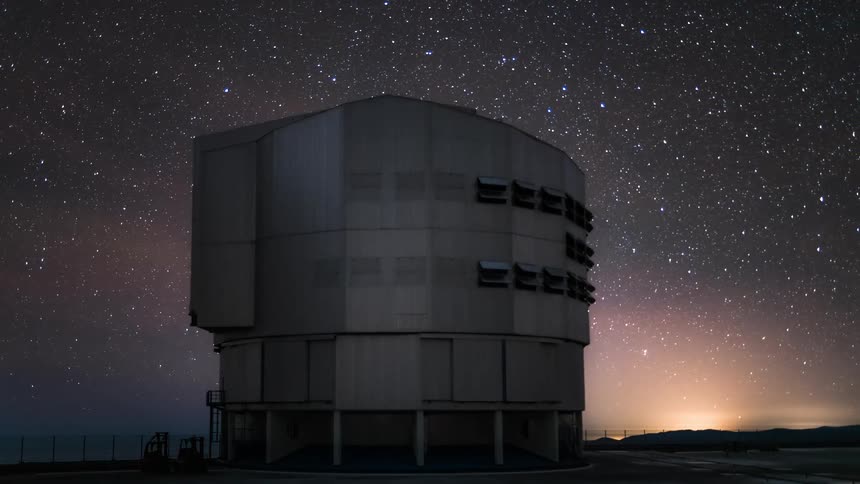 Moving observatory capturing a starry night sky