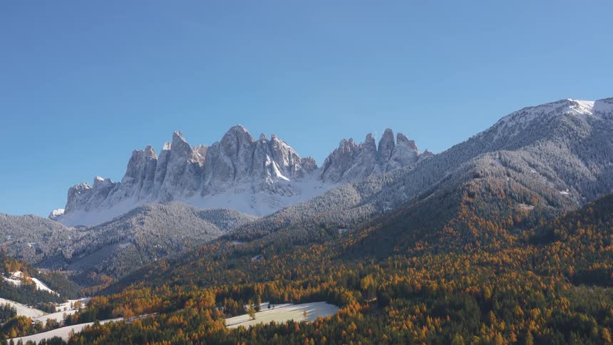 Large forests and a few open spaces ringed by a giant mountain range