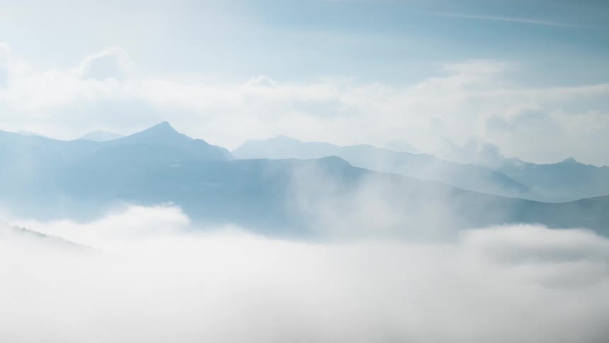 Sea of low clouds near mountain peaks