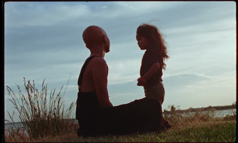 A family enjoys being together on a plain by a coast