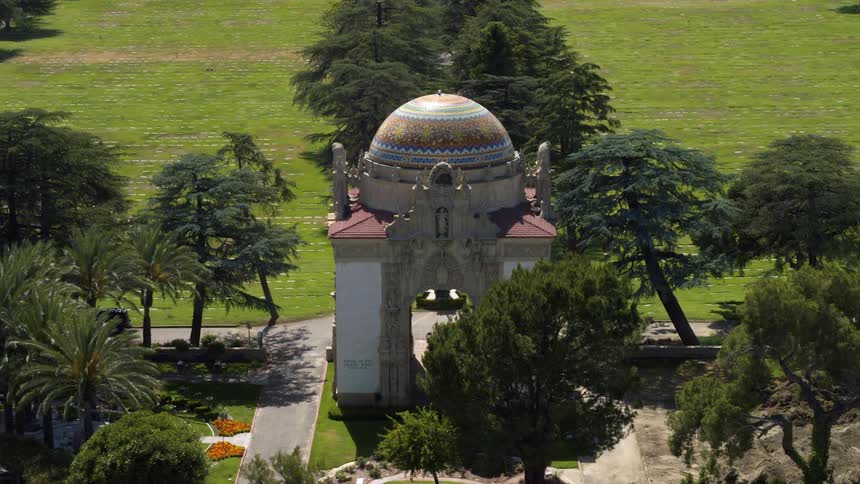 A religious structure surrounded by trees