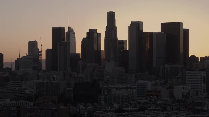 City buildings at sunset