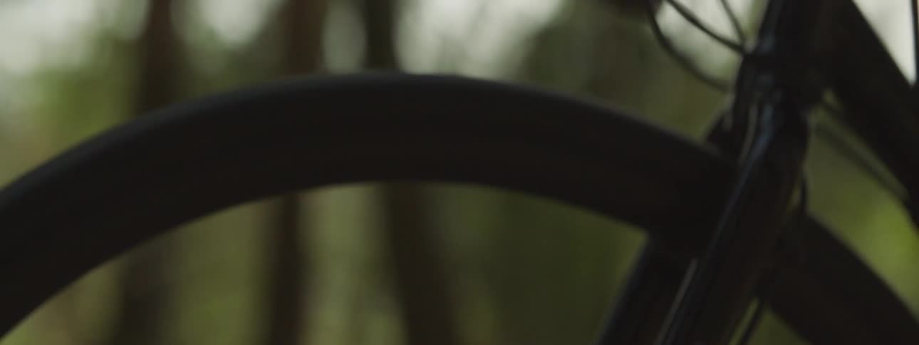 A person is steering as they ride their bicycle