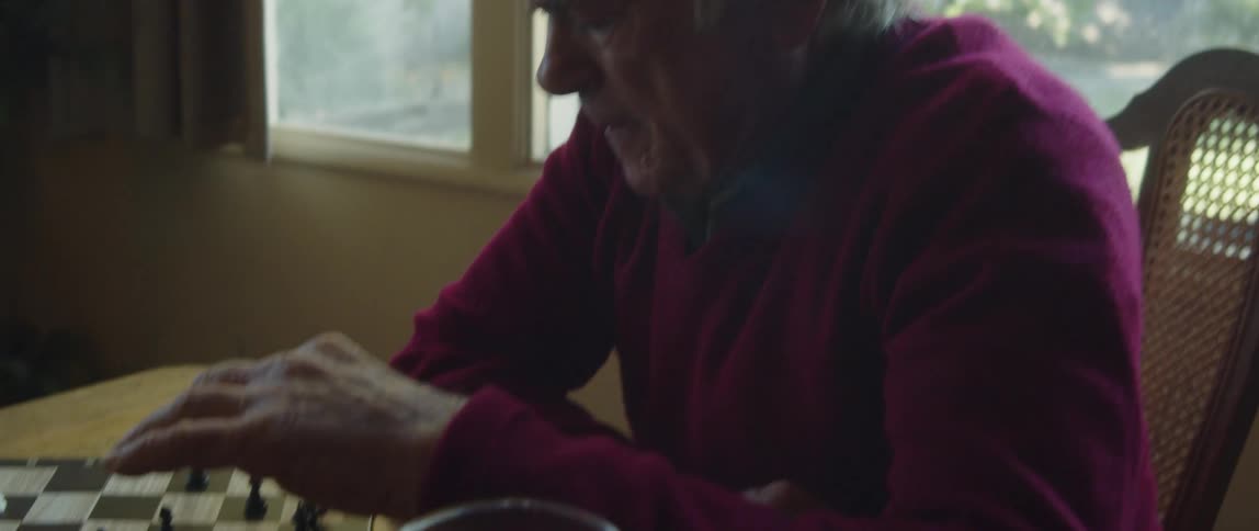 Concentrated elderly man playing chess