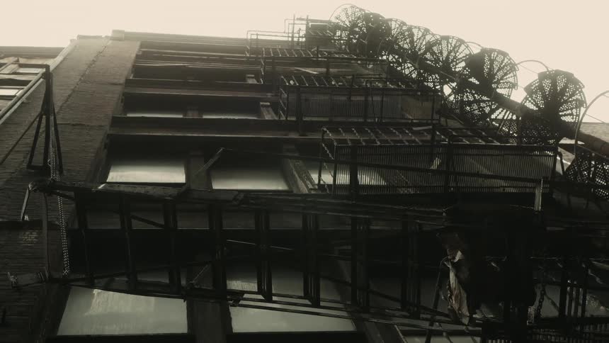 Facade of a building with a large external fire escape