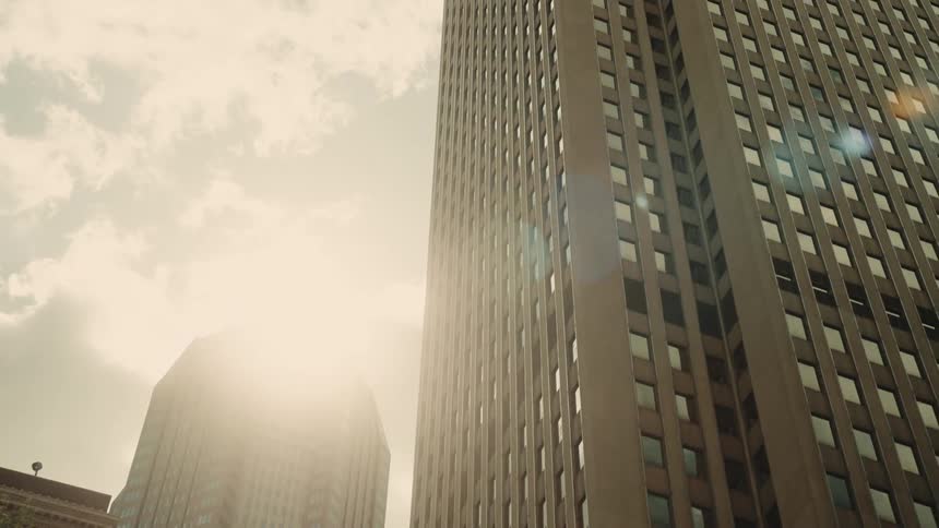 Modern skyscrapers with sunlight reflection in a metropolis