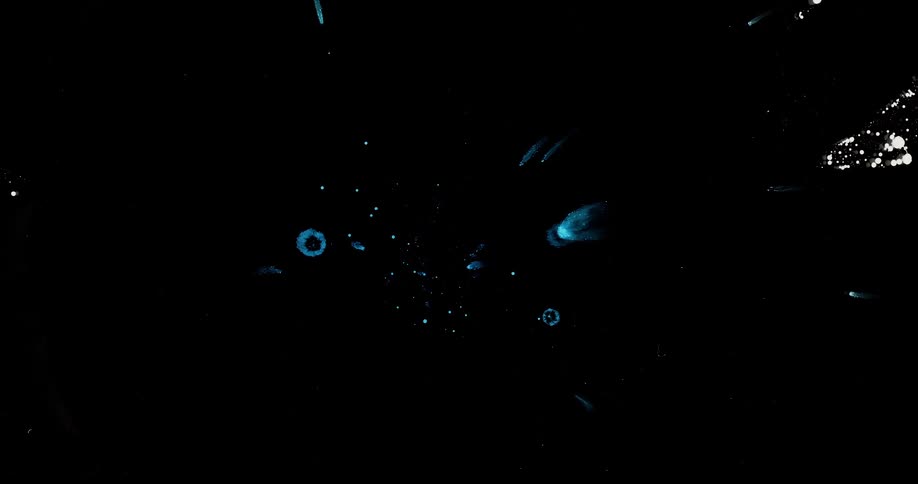Several blue and white dots spreading across a black background