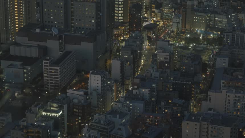 Panorama of skyscrapers and urban buildings in a metropolis at night