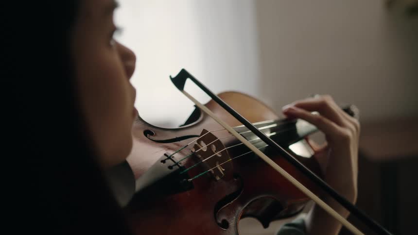 Side portrait of a woman playing the violin