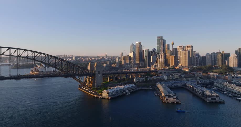 Panorama of a seaside metropolis with a bridge