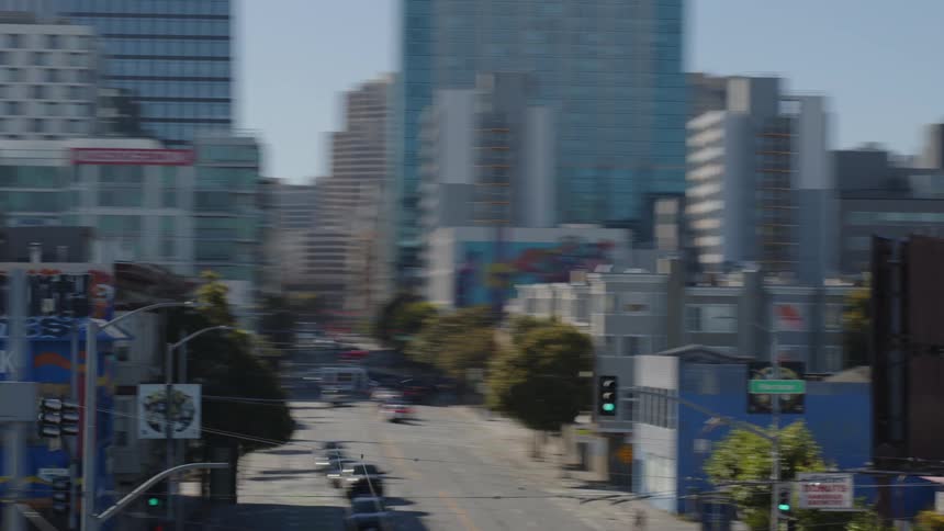 View of an intersection in a metropolis with large buildings