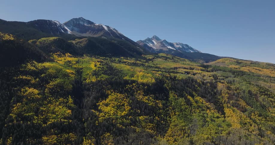 The mountains are covered with green trees